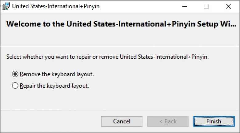 Removing the United States-International+Pinyin keyboard.
