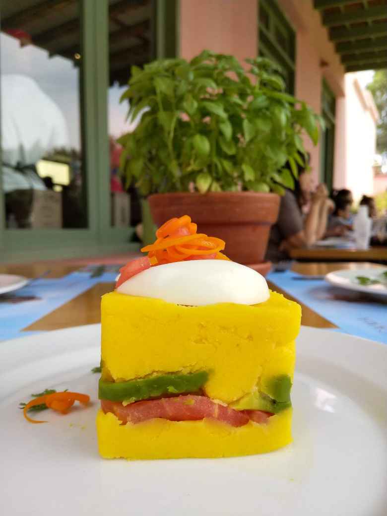 We ate causa at the Tacama winery, made from yellow potatoes.