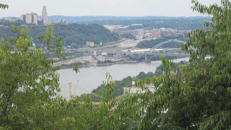 The view of downtown Pittsburgh from Emerald View Park.