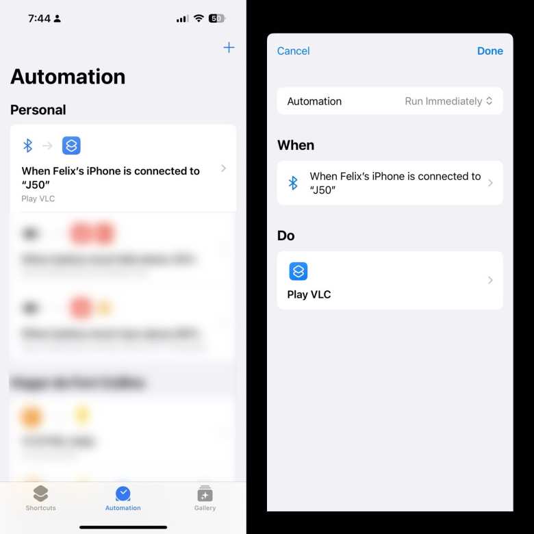 The final step of automating the launching and playing VLC when my iPhone connects to my car's Bluetooth receiver (J50).