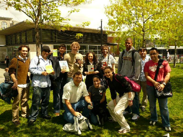 Our group at the Mont-Royal metro station, showing off their book finds.