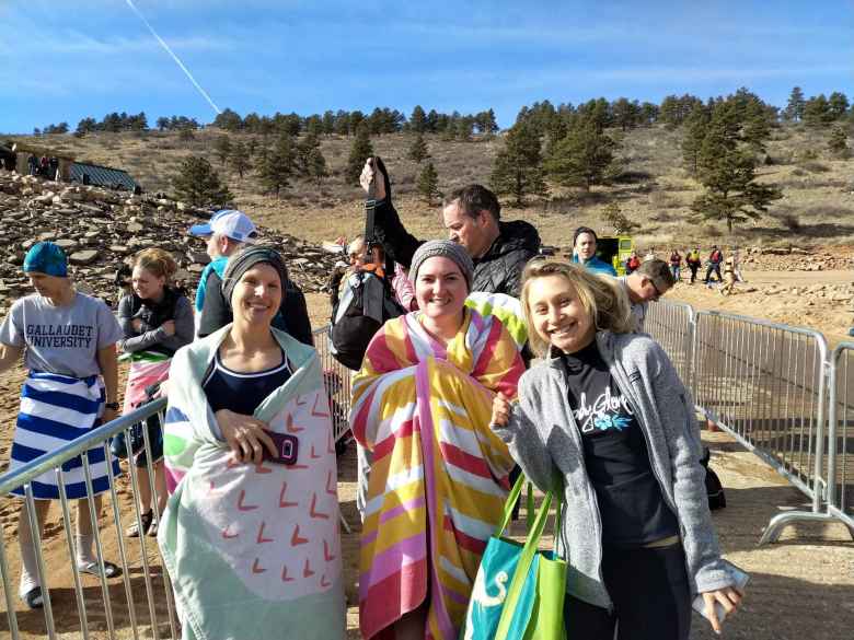 Kristina, Sarah, and Emily minutes before doing the 2019 Polar Bear Plunge.