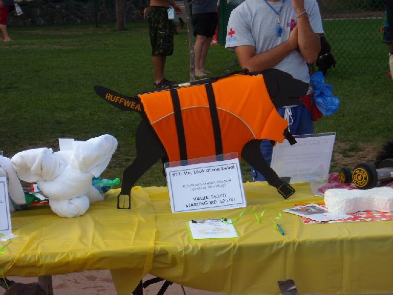 A doggie life vest was being auctioned off.