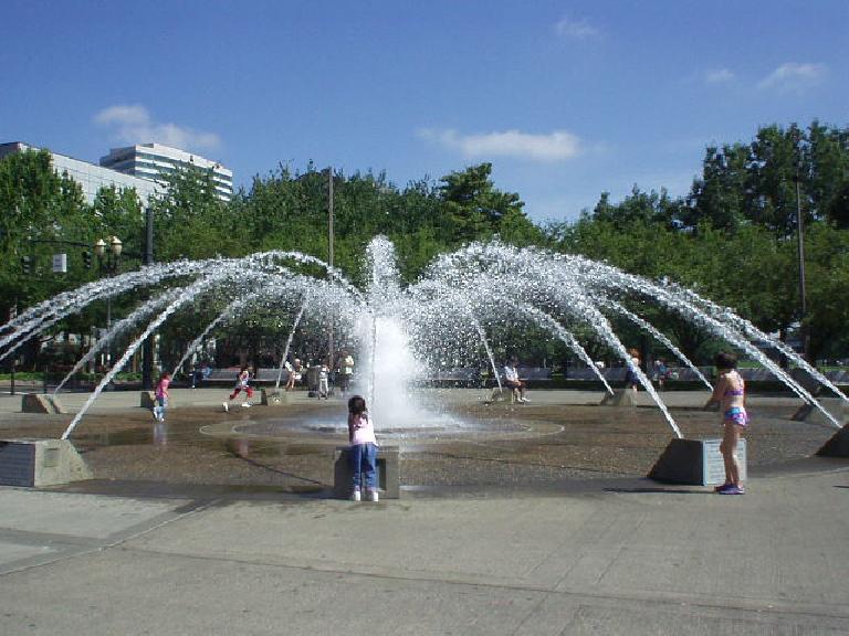 Fountains by the river.