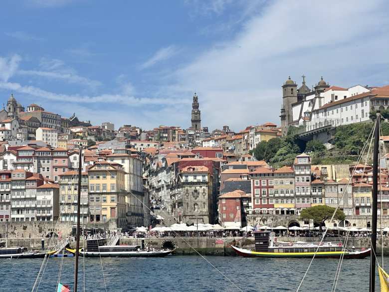 View of Porto and the Clerigos Tower from the south side of the Rio Douro.