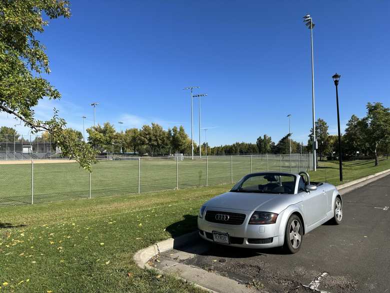 Teeter, my Audi TT Roadster Quattro, with her top down at Rolland Moore Park.