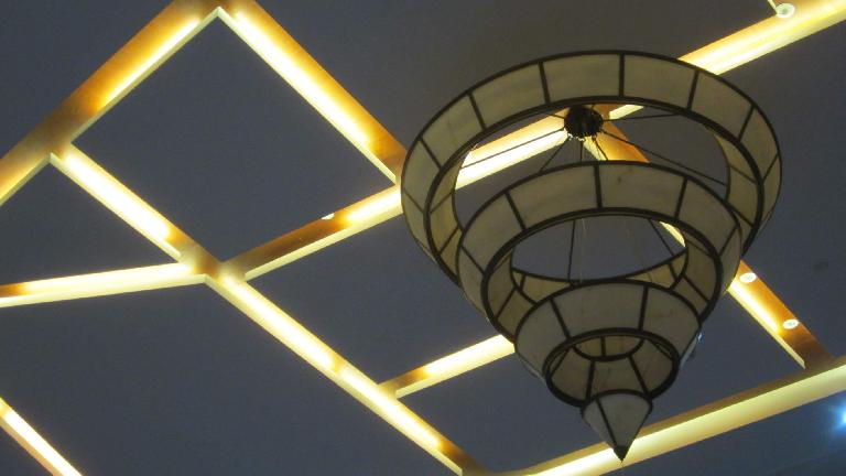 Ceiling detail at the lobby of the ZTG Resort Thousand Island Lake hotel.