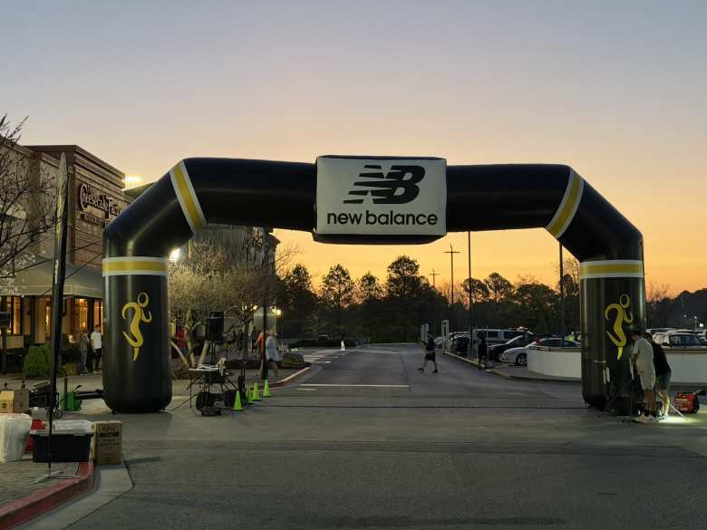 The start line of the Race to Space Marathon, with a sunrise in the background.