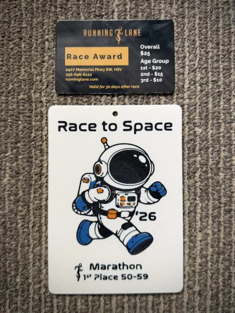 The race awards for winning my age group.