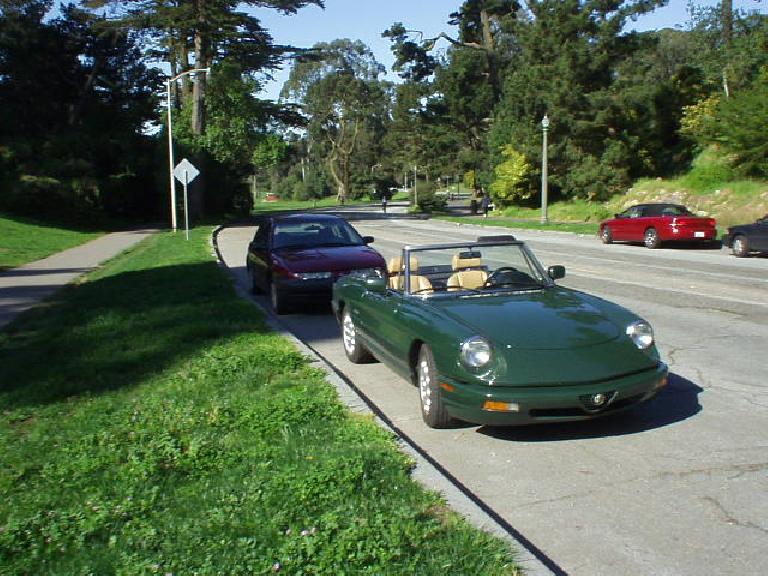 After a whole month I finally got the Alfa back on the road (new U-joints) and it was nice to drive it to SF on such a nice day with the top down.