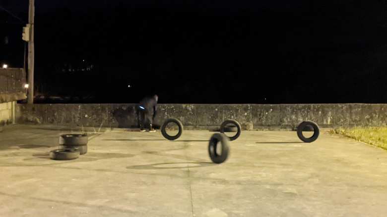 The tire-bowling challenge.