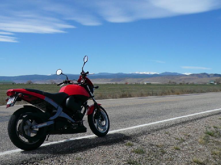 View of the Front Range and the snow-capped mountains from Wellington.