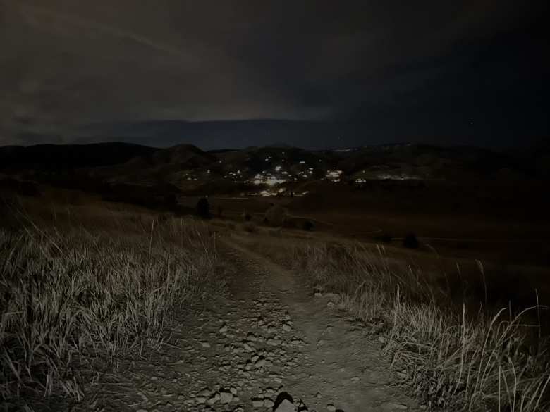 Descending down the west side of Reservoir Ridge on the night of the Winter Solstice.