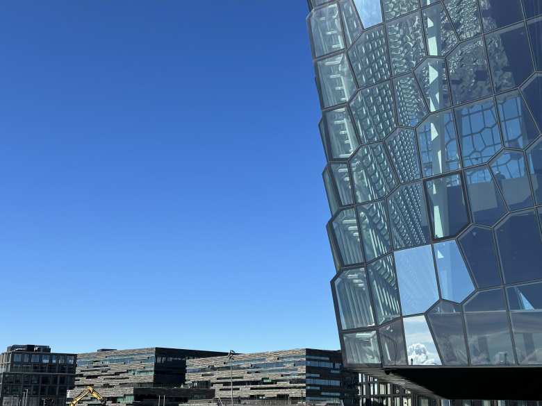The glass Harpa building.