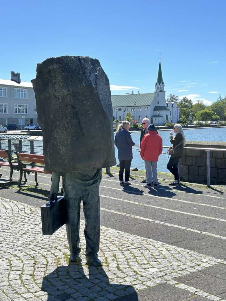 The Monument to the Unknown Bureaucrat at Tjörnin (Reykjavik City Pond) in the heart of the city center.
