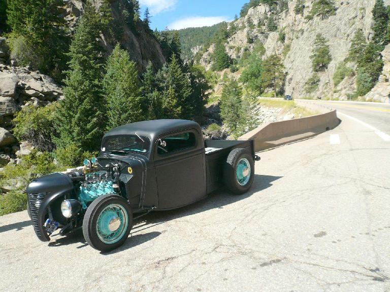 Mike and Margie Nelson's custom 1935 Ford truck took up the rear as the only four-wheeled vehicle in the tour.