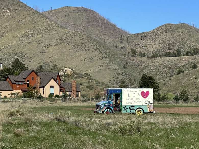 Every time I've ridden past this milk truck in Rist Canyon, there is a different message. This time it said "Love dares you to care and change."