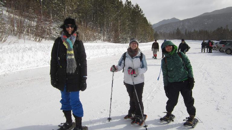 Casey, Kyla, and Diana at the parking lot of Bear Lake in the Rocky Mountain National Park.