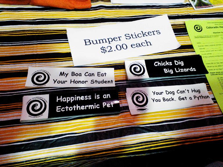 Reptile bumper stickers.