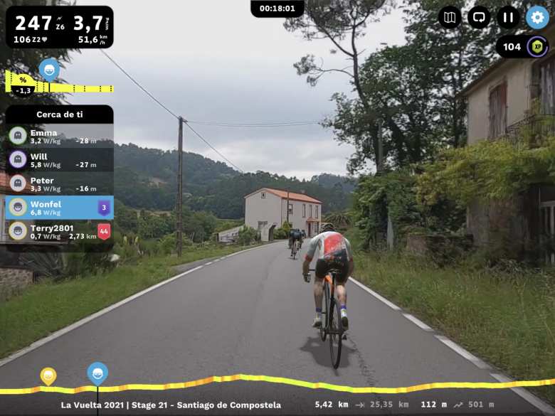 Riding the Stage 21 route of the 2021 Vuelta a España, virtually cycling from Padrón to Santiago de Compostela using ROUVY.