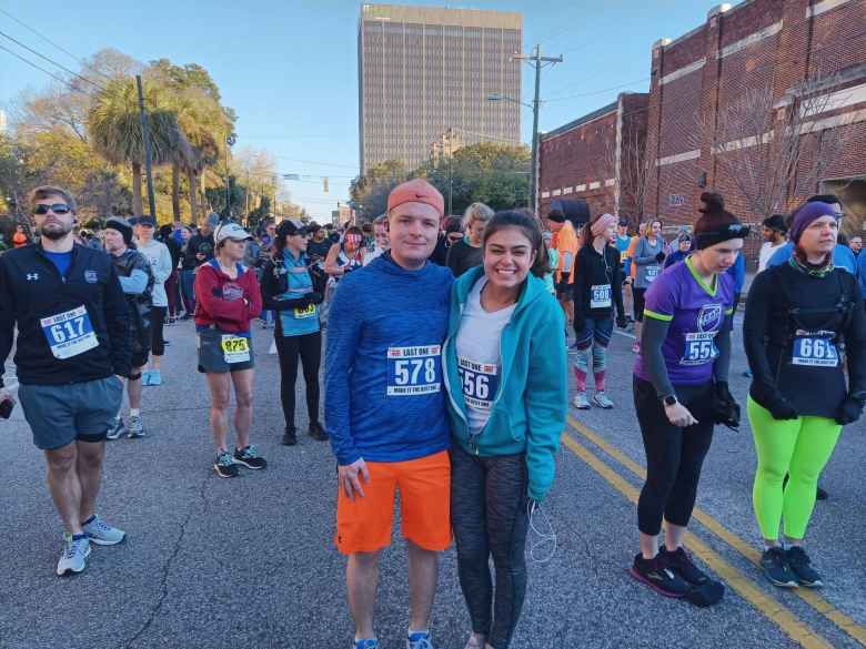 Before the race we chatted with Tim and Claire, two friendly folks by Rock Hill, SC doing the half marathon. 