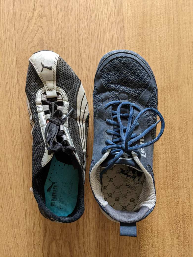 A comparison of the profiles of Puma H. Street and Lems Primal 2 shoes. I have tripped a lot more with the latter.