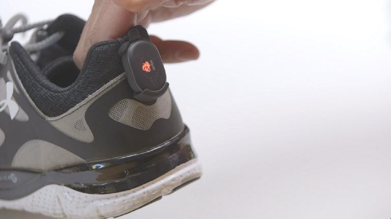 The runScribe device clips on to the back of your shoe.