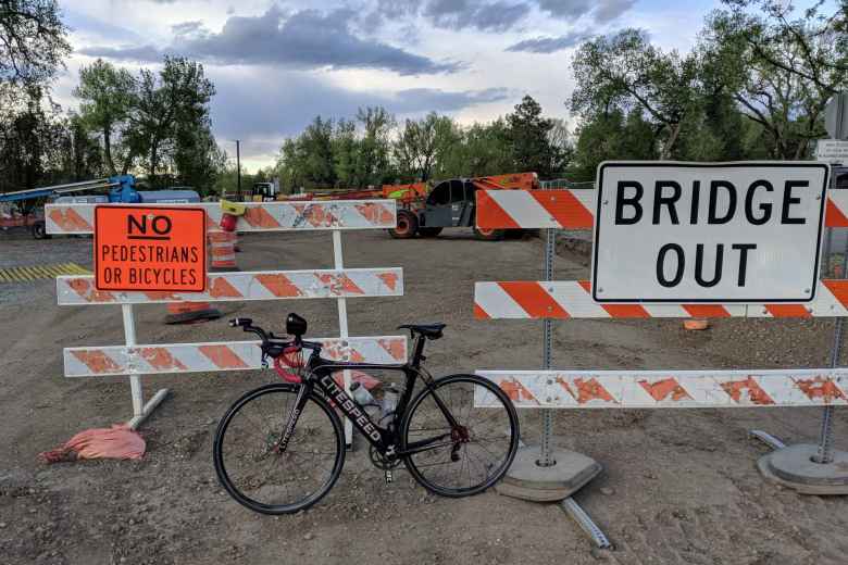 Mile 181: Bridge out! Here in Loveland, I had to backtrack a mile because of this issue.