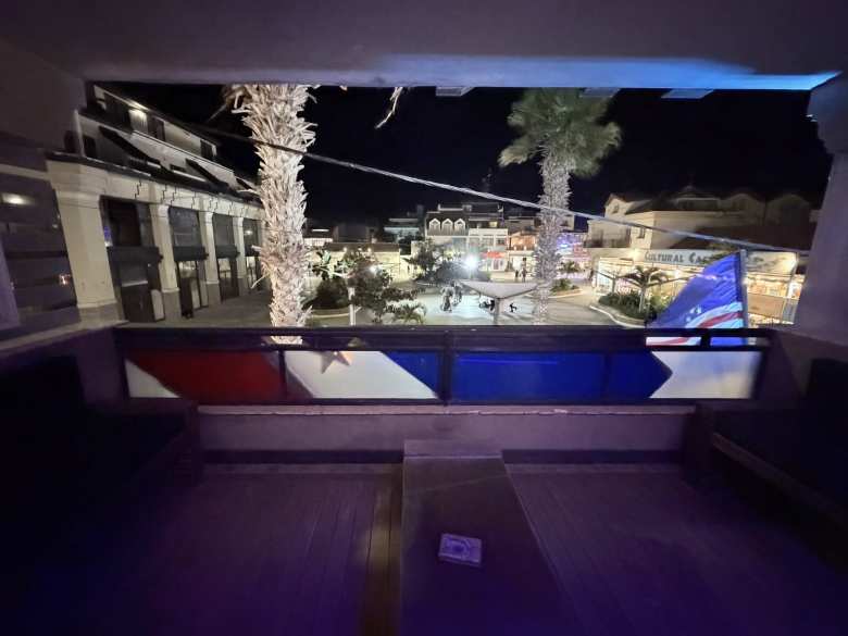 The balcony of our Ocean Suites room. There were people dancing in the square to the music emanating from the Ocean Bar.