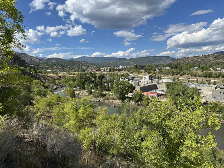 The view of Durango and the Animas River from the lower Smelter Mountain Trail.