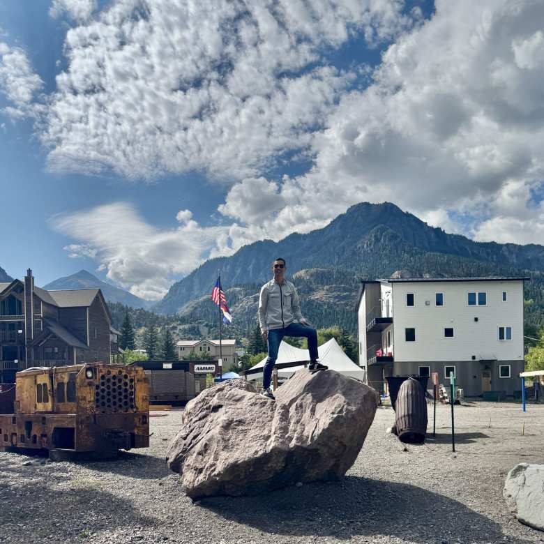 Felix standing on a rock in Fellin Park in Ouray, Colorado.