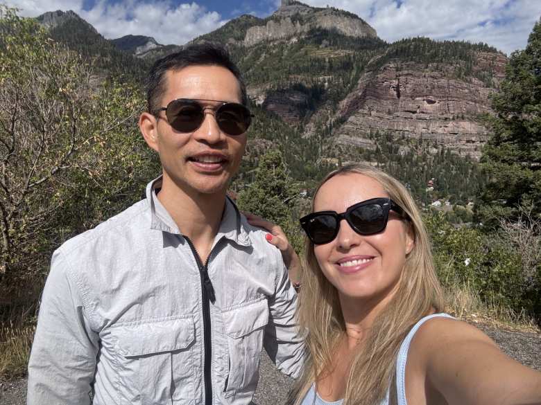 Felix and Andrea at the Switzerland of America Lookout Point south of Ouray.