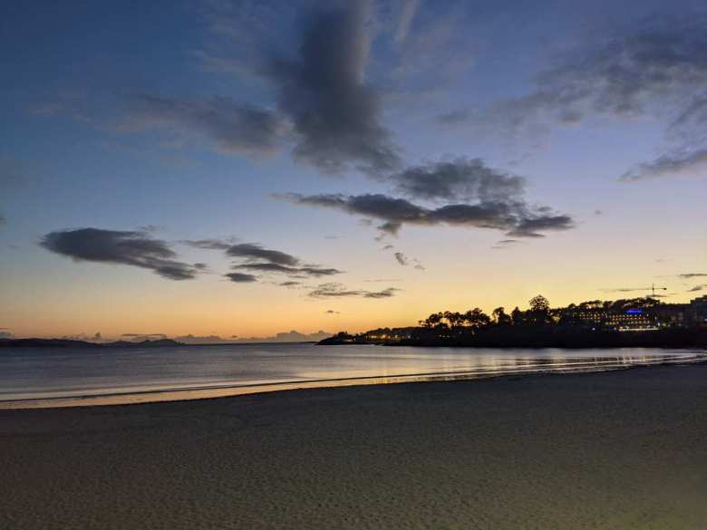 Sunset over a beach in Sanxenxo.