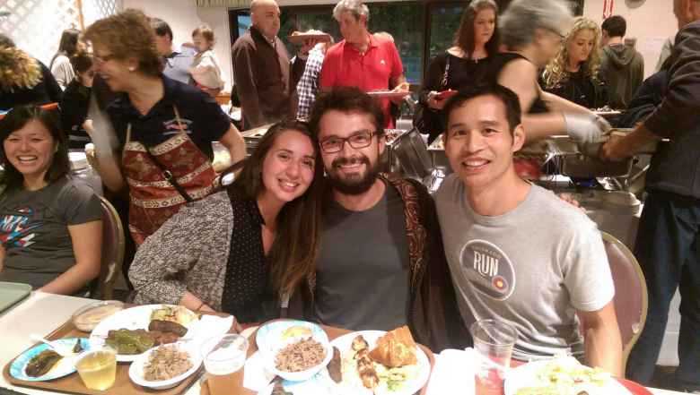 Eating delicious food at an Armenian Festival in San Francisco with Diana and Robert.