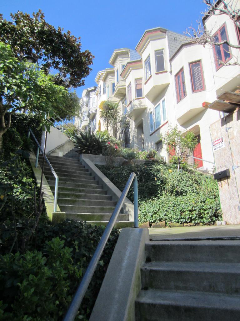 Walking through the Vallejo St. gardens near Telegraph Hill.