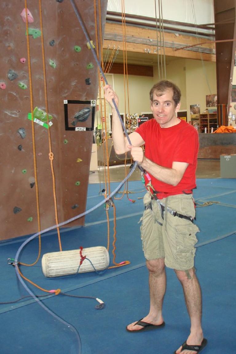 Bryan belaying at Planet Granite Sunnyvale.