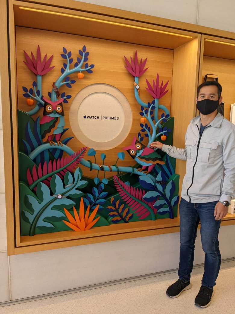 Felix Wong by the Hermes Apple Watch display that will only be inside the Apple Visitor Center for a year.