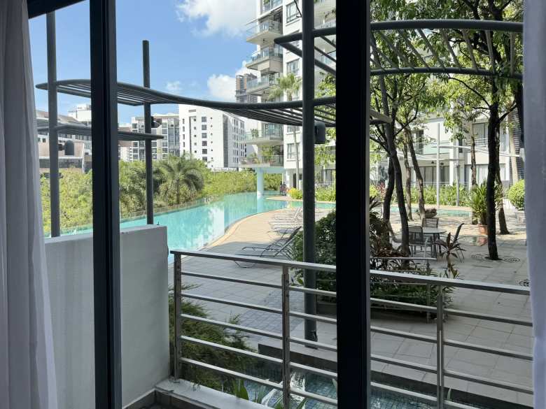 The pool outside James and Leanne's apartment. We'd swim in it later during my stay.