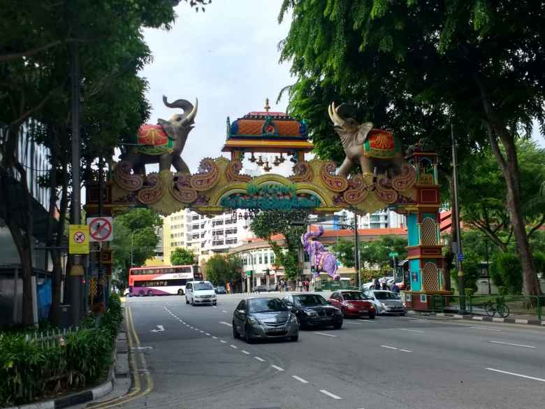 The colorful gate on Seragoon Rd. at the southwest end of Little India, Singapore.