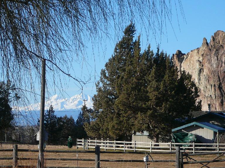 The Cascade Mountains (specifically, the Sisters) beyond Smith Rock.