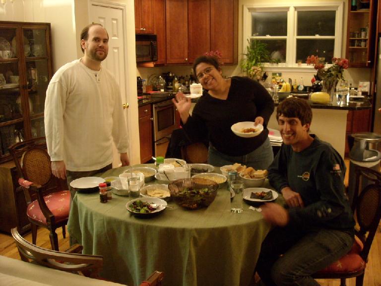 Having pasta and salad with Sam, Chrissy and Dan in Atlanta two nights before the Snickers Marathon.