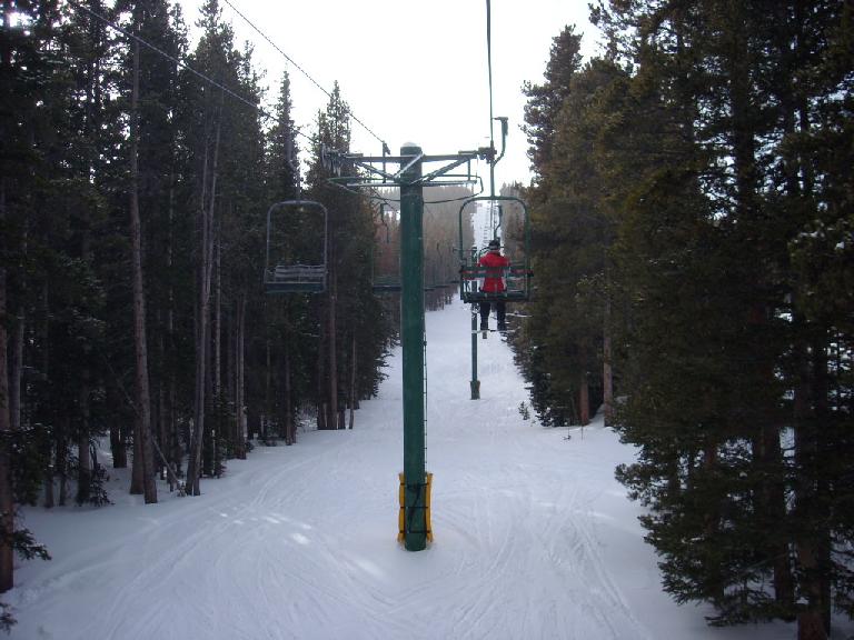 On one of the lifts at Snowy Range.