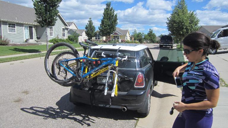 It was a tight fit, but we managed to get both of our mountain bikes on Lauren's Mini Cooper to head 19 miles north to Soapstone Prairie.