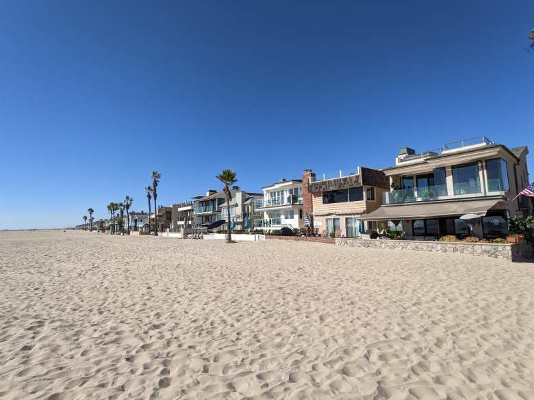 Expensive homes lining Newport Beach.