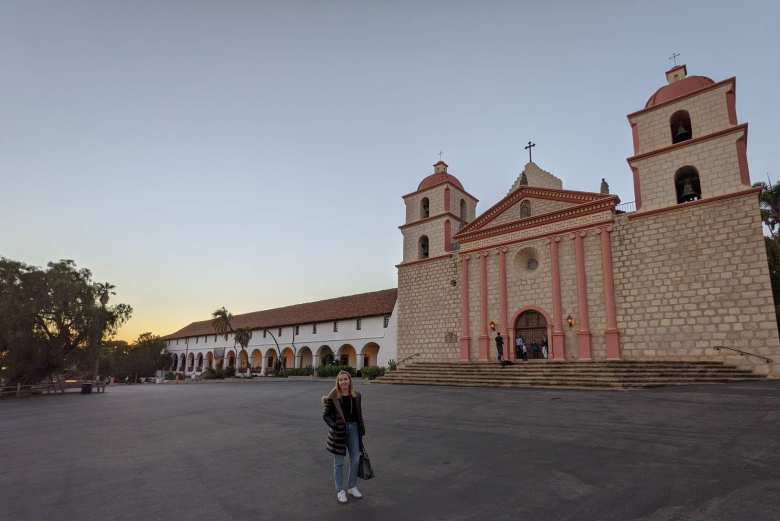Andrea outside Mission Santa Barbara (founded in 1786).