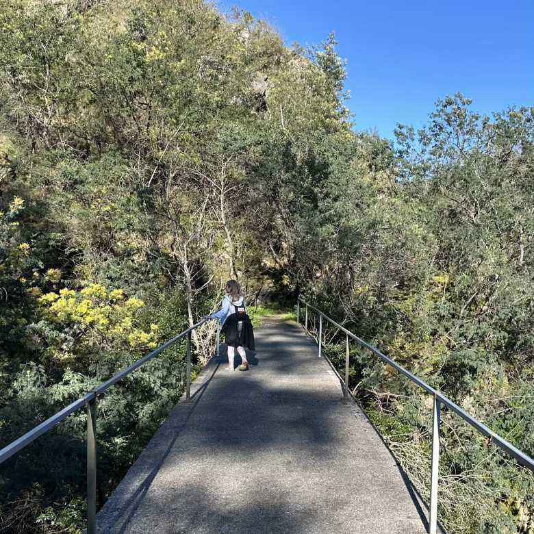 Andrea on a bridge midway through our hike near the Verdugo River.