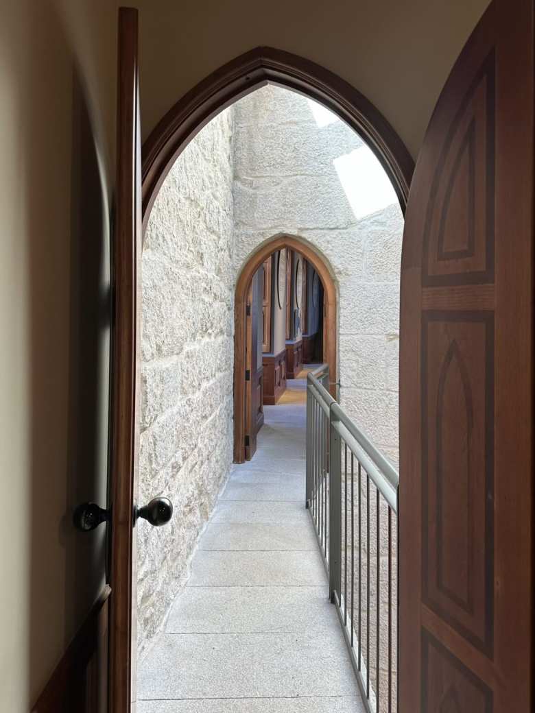 Pointed arch doorways inside the Castle of Soutomaior.