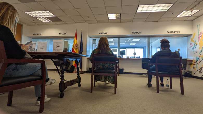 Waiting inside the Spanish Consulate of Los Angeles.