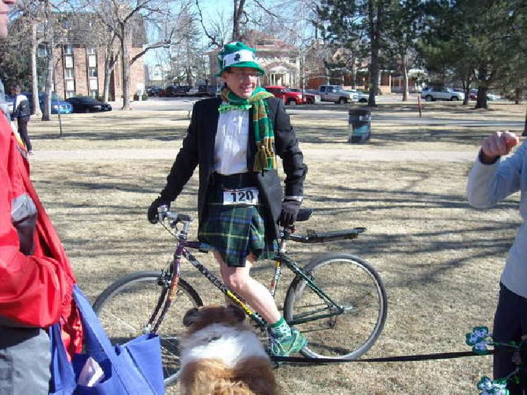 Here is Scott with bike and dog.  Moments later, he disappeared to go ride in the parade!
