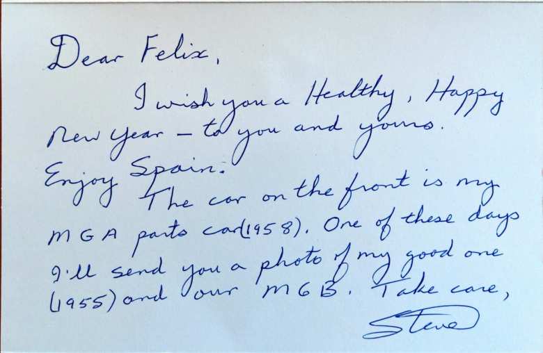 The note Steve wrote me in his holiday card.